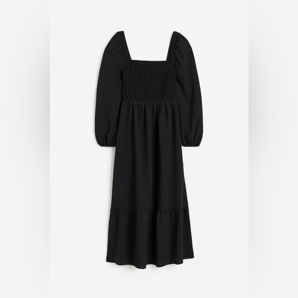 H&M black Crêpe smoked midi dress